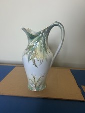 Art Nouveau Porcelain Ewer Pitcher Hand Painted Floral Gold Trim Unmarked picture