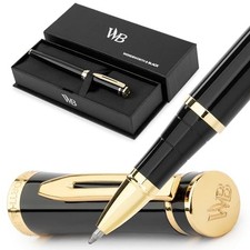 Luxury Refillable Rollerball Gift Pen for Writing, Black Black Gold picture