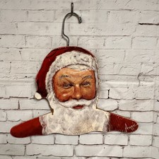 Annie Rhinehart Wood Santa Claus Head Clothes Hanger Grannycore VTG Christmas picture