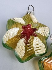 VTG West Germany Blown Glass Christmas Ornament Snowflake Star Mica Ribbed Set picture