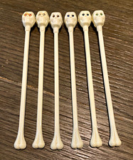 Set of 6 White Plastic Vintage Georges Briand Swizzle Sticks Halloween 1960s picture