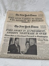 1974 New York Times Lot 2 Nixon Pardon Ford Sworn In Watergate Newspapers picture