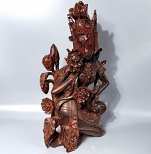 Vintage Balinese Puja Mas Bali Hand Carved Wood Goddess Lotus Statue Indonesia picture