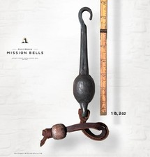 FORGED IRON BELL CLAPPER, Vtg Antique Metal Farm Dinger Ringer Clanger Dong Pull picture