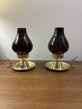 2 Vintage Gunnar Ander Ystad Metall Brass Candle Holder with Purple Glass Lamp picture