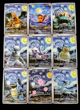 Van Gogh Starry Night Style Homage Fan Art Pikachu Mewtwo Charizard Snorlax Set picture