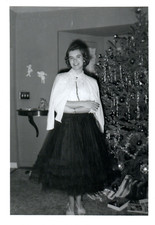 1950s Woman in Cape by Decorated Christmas Tree Holiday Vintage Photo picture