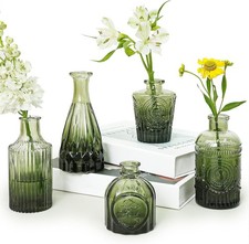 Timeless Vintage Green Bud Vases (Set of 5) - Perfect for Centerpieces & Gifting picture