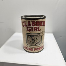Vintage Clabber Girl Baking Powder Advertising Tin 10 Ounce Hulman Baking picture
