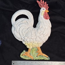 Beautiful Vintage Tosin Majolica Ceramic Rooster Hand Painted Large Wall Plaque picture
