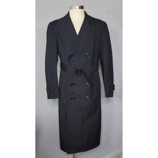 Vintage WWII US Navy Trench Over Coat Double Breasted Belted Black Dated 37R picture