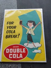 c.1940 Original Vintage Drink Double Cola Sign Paper Litho Soda Coke Pepsi COOL picture