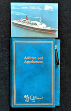 Vintage Cunard QE2 1960's Leather Address Directory Appointment Folder &Postcard picture
