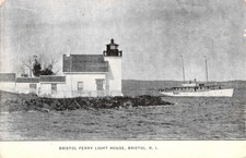 Bristol Ferry Lighthouse, Bristol, R.I. Undivided Back Postcard with Large Boat picture