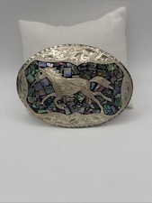 Vintage Plata de Jalisco MEXICO Sterling Silver Horse Abalone Belt Buckle 925 picture