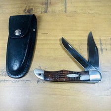 Vintage Case XX 2 Dot 6265 SAB Folding Hunter 2 Blade Knife w/ Leather Sheath picture
