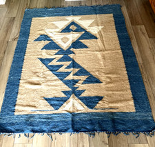 Handwoven Mexican Wool Rug Blanket Tapestry Southwest Geometric Decor 81