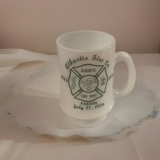 Vintage Milk Glass Pedestal Mug July 17 1976 Alburtis Fire Co Parade Alburtis Pa picture
