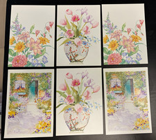 Vintage 1980s Floral Art Greeting post cards Lot of 6 Botanical Watercolor picture