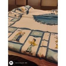 Vintage Mid Century Winter Scenes Tableclot Ice Skating Carolers 44 x 48 picture