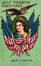 Antique Patriotic Postcard c1910 Fourth of July 4th Lady Liberty Eagle M1 picture