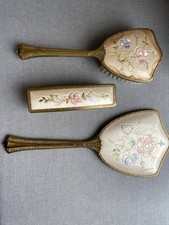 Vintage Dresser Set Mirror Brushes European Antique Embroidered Clutter Core picture