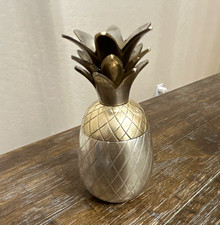 Vintage Mid-Century Hollywood Regency Silver-Tone Pineapple Lidded Container picture