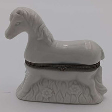 VTG horse/pony trinket box ceramic decorative brass closure Limoges style picture