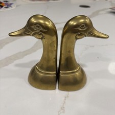 Vintage Solid Brass Duck Head Bookends Pair Set 6.5” Tall Made In Korea picture