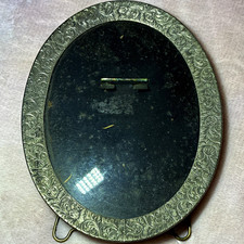 Antique Edwardian Oval Picture Frame Ornate Embossed Floral Metal Easel Back picture