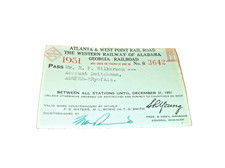 1951 ATLANTA AND WEST POINT GEORGIA WESTERN OF ALABAMA EMPLOYEE PASS #3642 picture