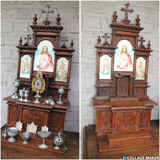 Antique religious home altar wood carved toys rare monstrance chalice 1900s picture