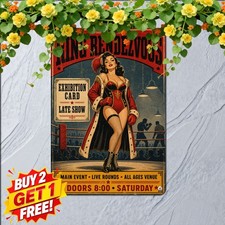 vintage fight night pin pinup girl tin metal picture