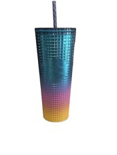 New Starbucks 2023 Tim Singleton Tumbler Soft Pride Rainbow Ombre Grid Cup 24 Oz picture