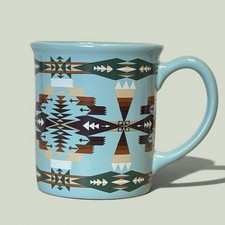Pendleton Tucson Jacquard Ceramic Coffee Mug 18 oz Aqua Blue Aztec Southwestern picture