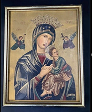 Vintage Framed Our Lady of Perpetual Help Lithograph Rome Shrine Authentication picture