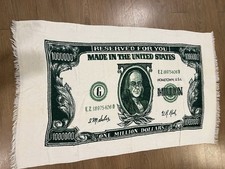 Vintage 70s 80s Million Dollar Bill Beach Towel 33x54 Benjamin Franklin Fringe picture