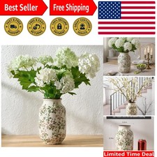 Elegant 8.78” Vintage Chinoiserie Floral Vase - Rustic Ceramic Home Decor picture