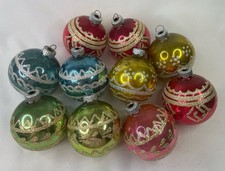 10 Vintage Shiny Brite Blown Glass Glitter Stenciled Christmas Ball Ornaments picture