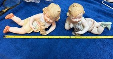 Vintage Fine Quality Japan Bisque Piano Babies Boy & Girl w/ Animals – Pair 10