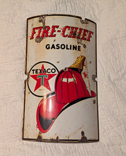 Vintage 1940 TEXACO FIRE-CHIEF Gasoline Porcelain Curved Sign 18