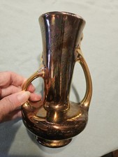 Vtg 22K Gold Vase Pearl Co Hand Decorated Handles Made In USA 8 1/2
