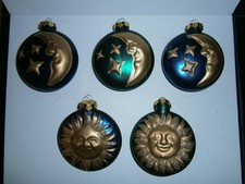 5 Vintage Celestial Sun Moon Stars Christmas Ornaments picture
