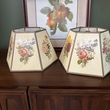 Pair of two vintage 7.5 ” 6-Sided Panel Floral Lamp Shades MCM Cottagecore  picture