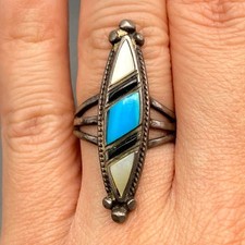 Vintage Zuni Native Turquoise MOP Silver Ring Size 8.5 picture
