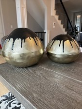 Atlas Abbott Set Of 2 Round Textured Vases With Black Enamel Drop Ret 269.99 picture