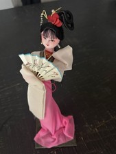 Vintage Chinese Opera Silk Doll Pink Dress Holding Fan Asian Art picture