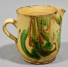 Antique French Jaspé Slipware Pitcher Green Brown Marbled Savoie 19th C Faience picture