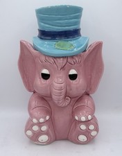 Vintage Pink Elephant Cookie Jar Top Hat Ceramic Kitsch MCM 1950s Rare 12” picture