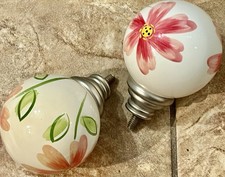 PAIR Large Hand Painted Watercolor Floral Motif Porcelain Finials/ Curtain Caps picture